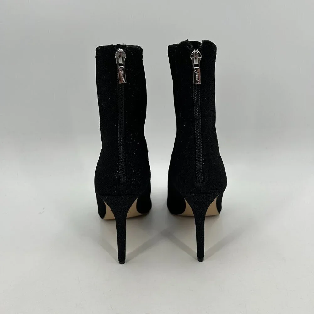 BADGLEY MISCHKA Jewel Black Sparkle Glitter Stretch Pointed Stiletto Booties 9.5